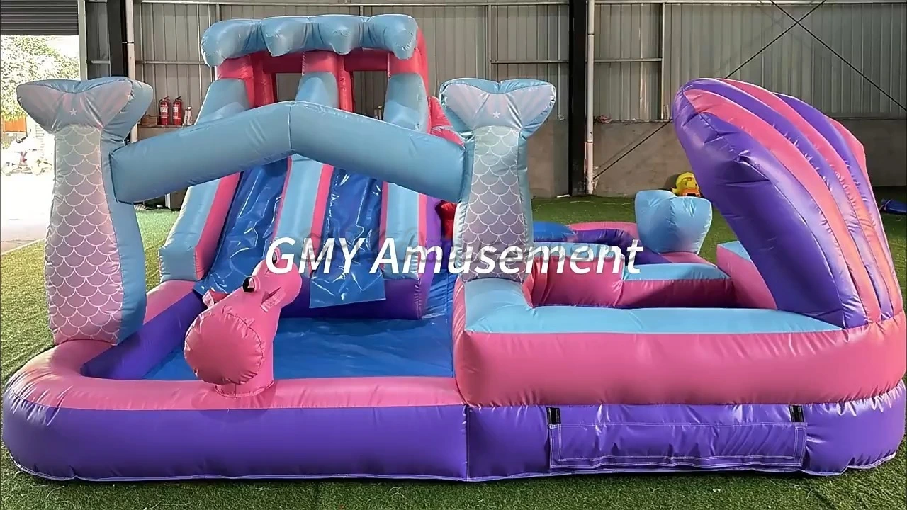 Mermaid Waterslide And Bounce House Combo With Splash Pool GMY Inflatables 1