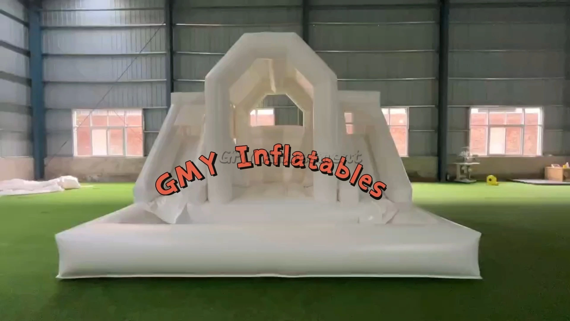 White Bounce House Combo With Double Slide Ball Pit Pool GMY Inflatables 1