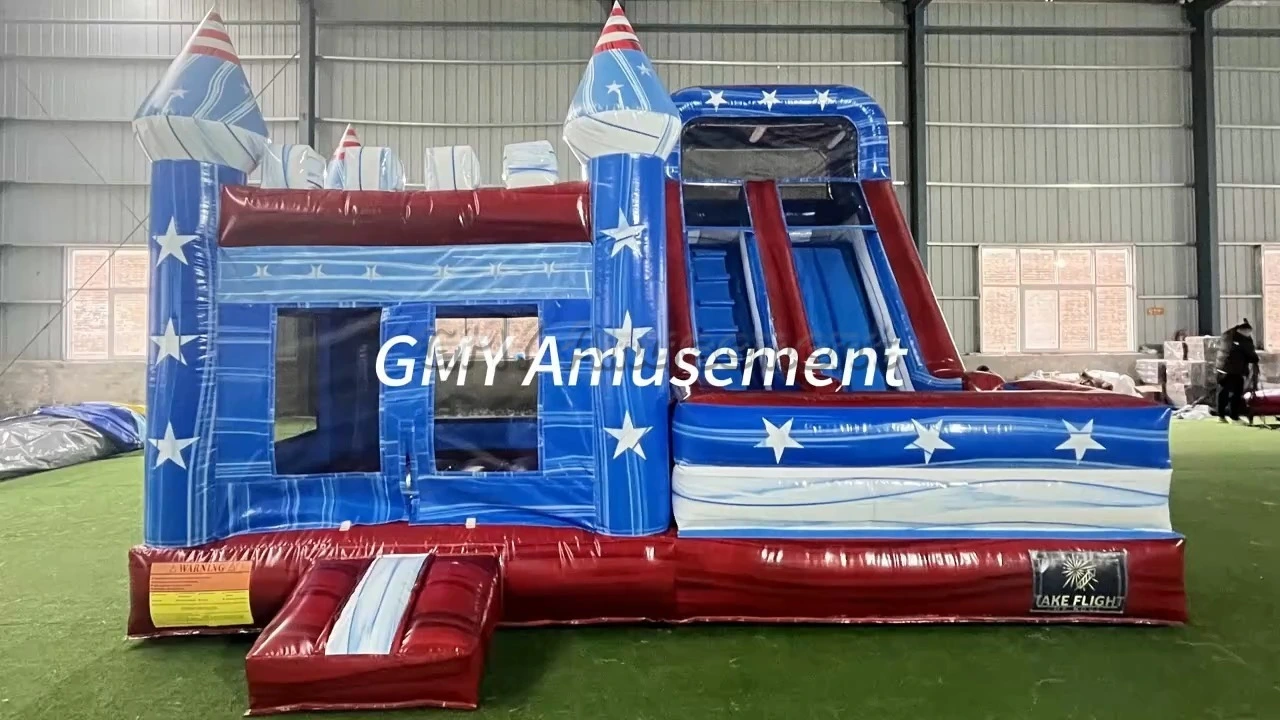 Usa Star Flag Combo Inflatable Slide Bounce House United States GMY Inflatables 1