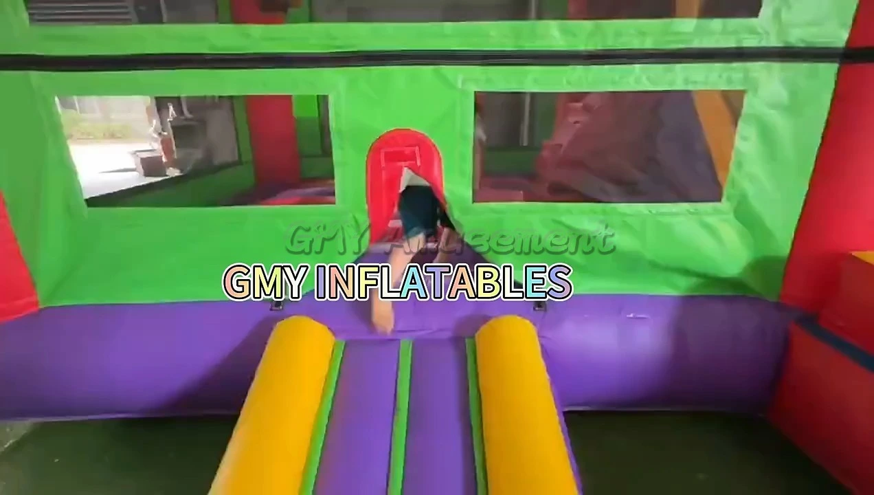 Bounce House Water Slide Combo Commercial With Custom Banner Art Panel GMY Inflatables 1