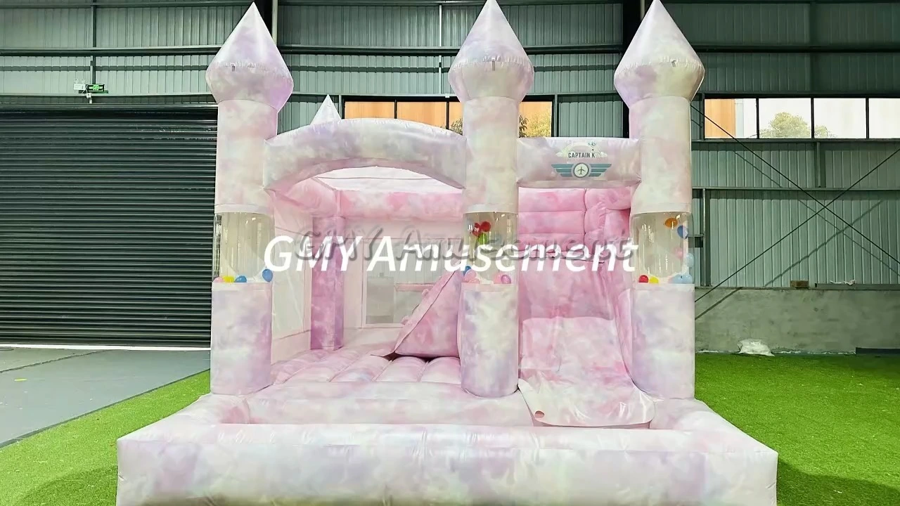 Tie Dye Ballon Cotton Candy Toddler Bounce House With Ball Pit And Slide GMY Inflatables 1