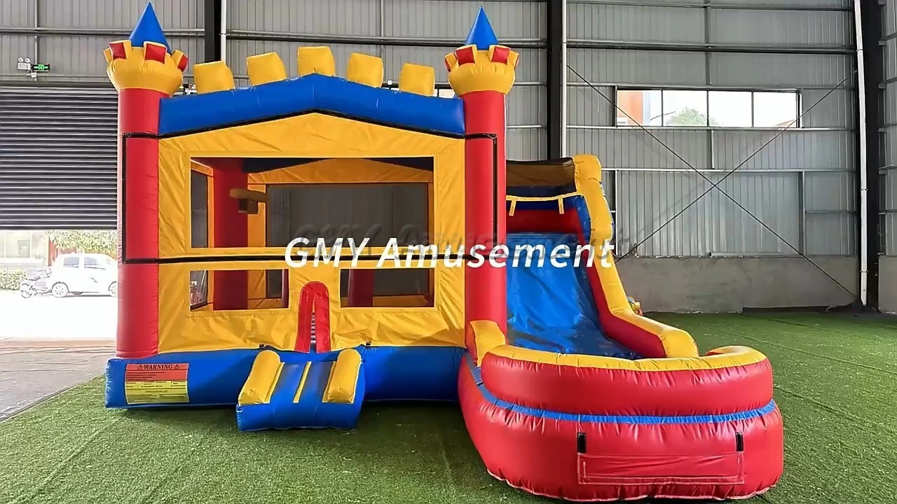 Waterslide And Bounce House Combo With Water Slide Pool GMY Inflatables 1
