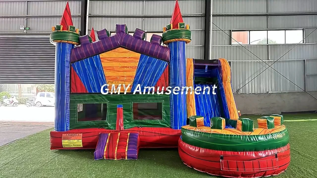 Wet Dry Marble Banner Commercial Bounce House With Water Slides GMY Inflatables 1