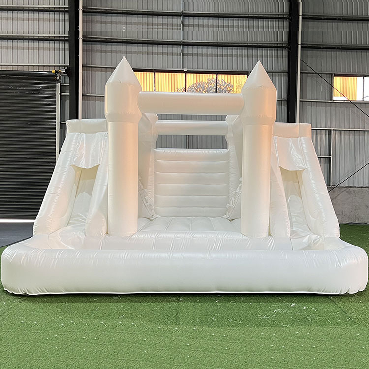 New White Bounce House Double Slide with Ball Pit Pool Gmy Inflatables