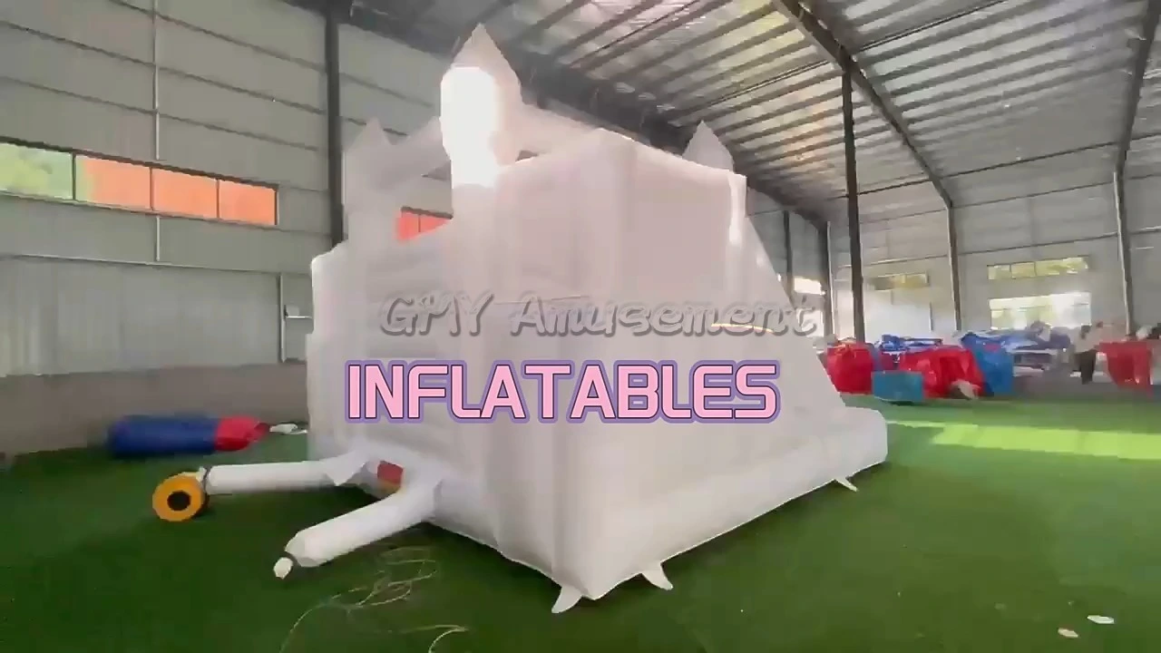 New White Bounce House Double Slide With Ball Pit Pool GMY Inflatables 1