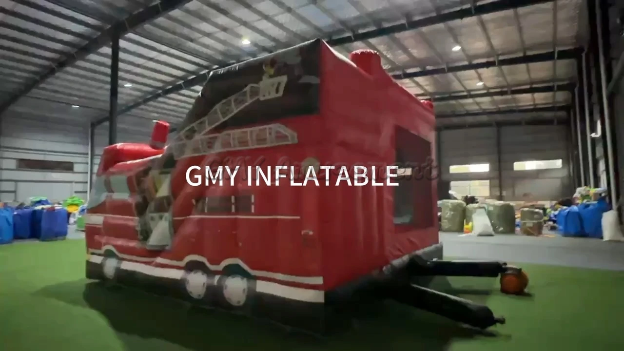 Inflatable Fire Truck Slide And Bounce House Fire Station Combo For Kids Outdoor Fun GMY Inflatables 1