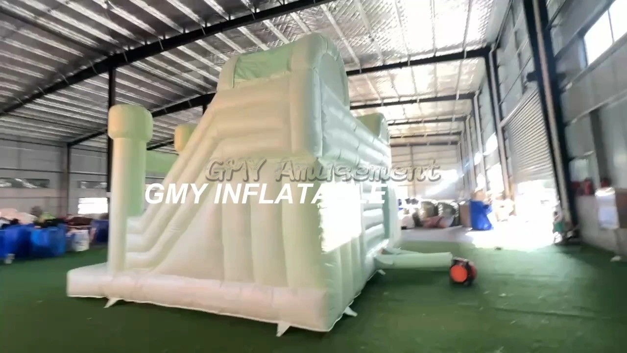 Green Pastel Mint White Double Inflatable Bounce House With Slide GMY Inflatables 1