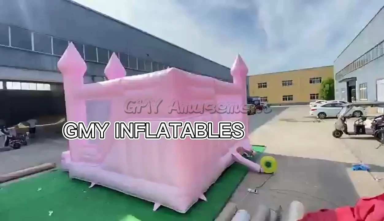 White Bounce House Inflatable Slide Combo Pink Bounce House GMY Inflatables 1