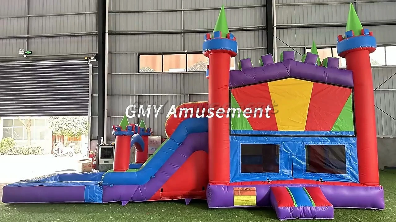 Art Panel Banner Colorful Bouncy Castle Combo Water Slide Bounce House GMY Inflatables 1