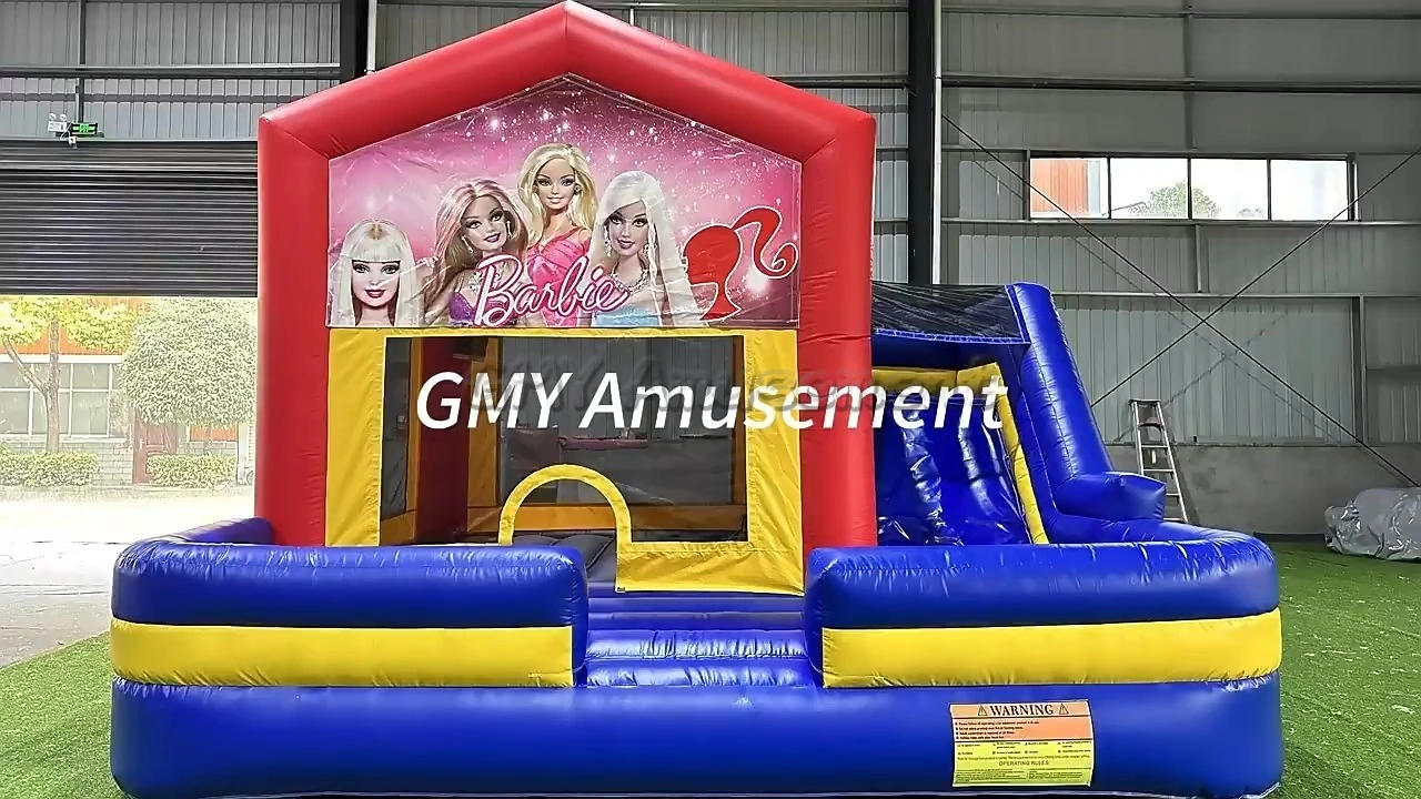 Barbie Banner Art Panel Castillo Inflable Grandes Bounce House Commercial With Slide GMY Inflatables 1