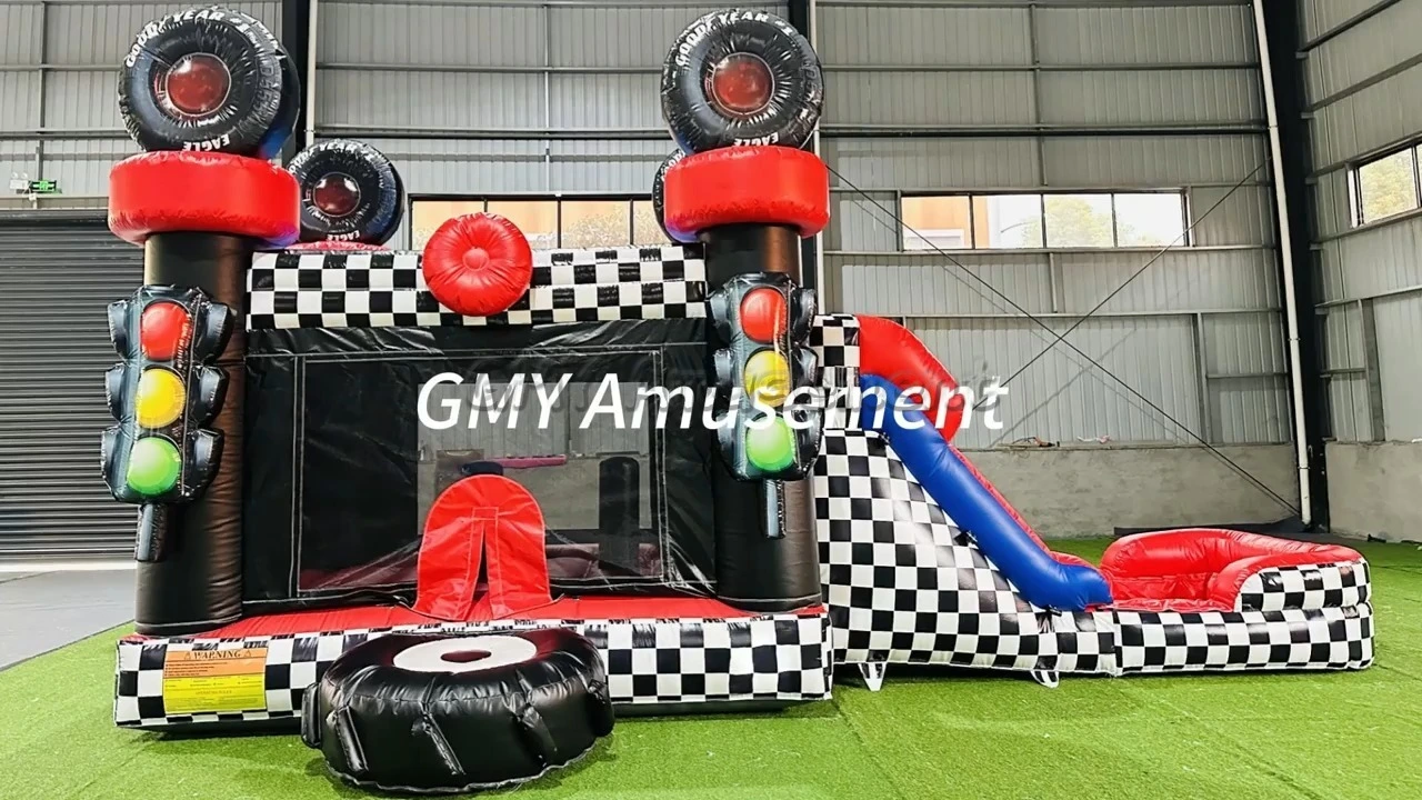 Cars Race Checkered Bouncy Castle Slide Combo Water Bounce House Inflatable GMY Inflatables 1