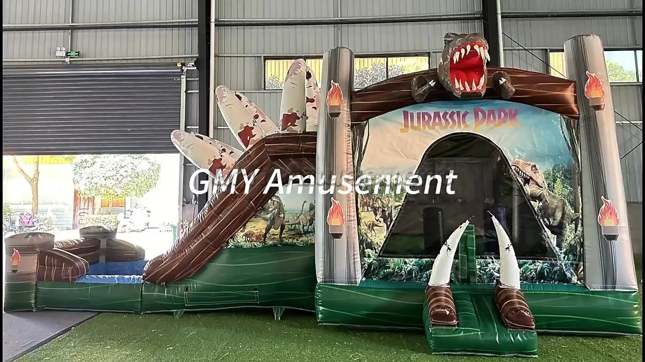 Jurassic Park Dino Dinosaur T-Rex Bounce House Combo Bouncing Castle Outdoor Water Slide GMY Inflatables 1