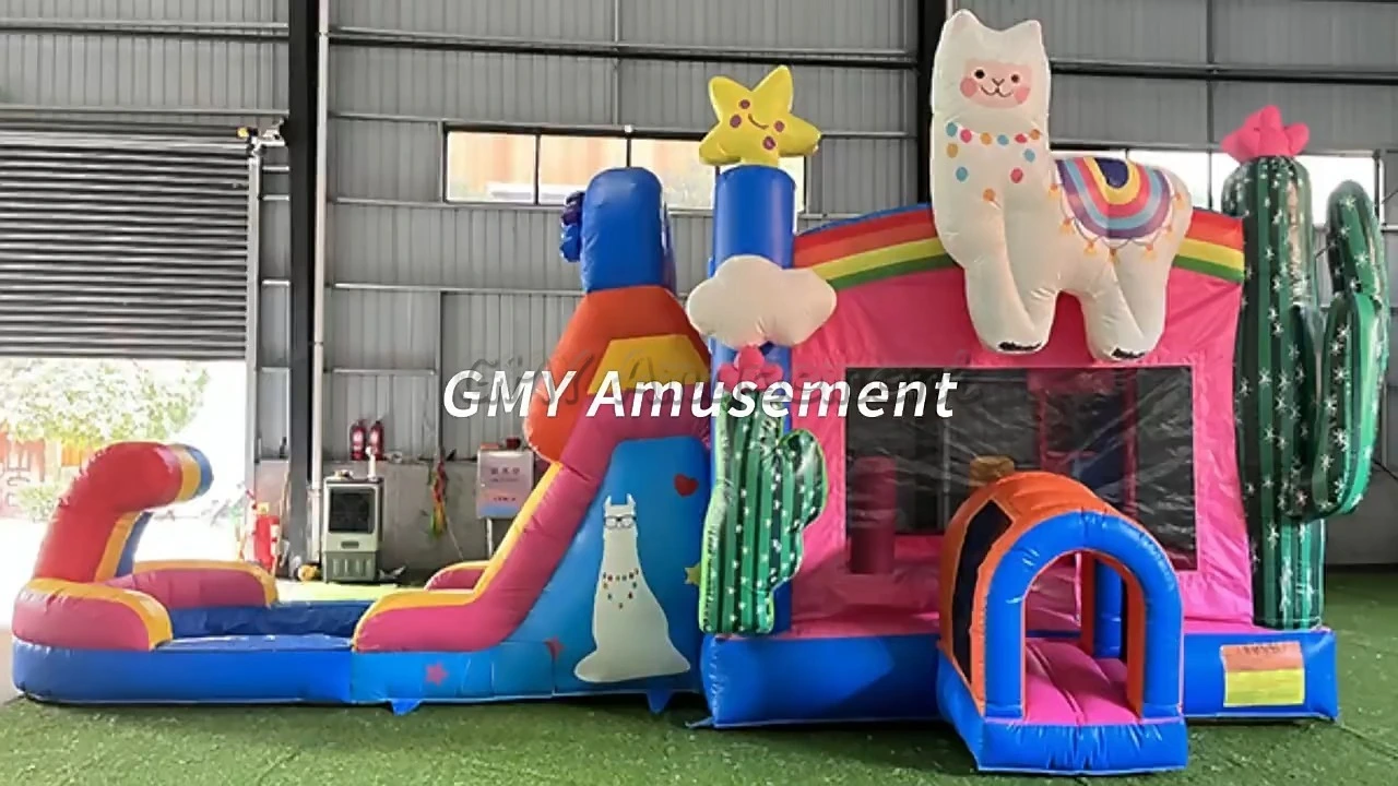 Llama And Alpaca Bouncy Castle House Combo Moon Bounce Inflatable With Water Slide GMY Inflatables 1