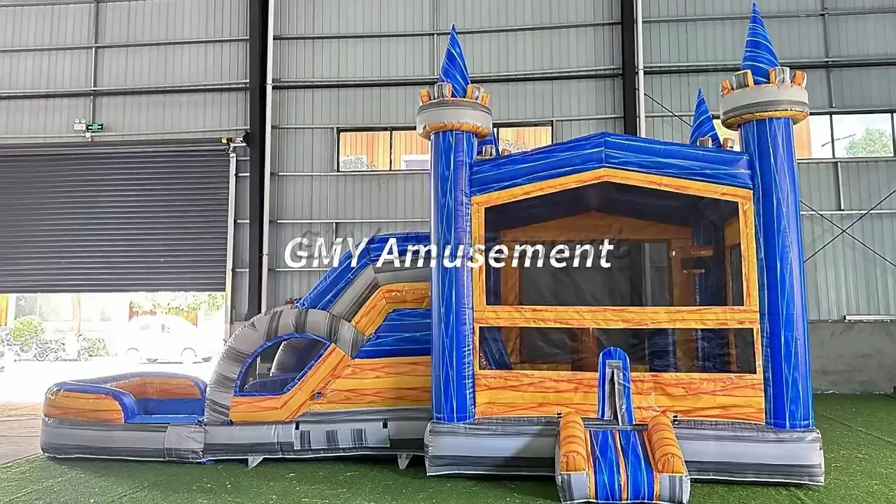 Marble Pvc Bouncy House Combo Bounce Castle Water Slide With Pool GMY Inflatables 1