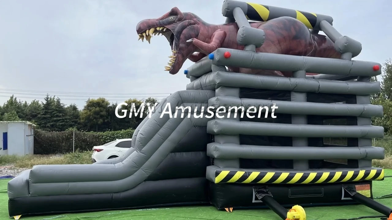 T-Rex Jurassic Park Dinosaur Bouncy Castle Slide Combo Dino Bounce House With Slide GMY Inflatables 1