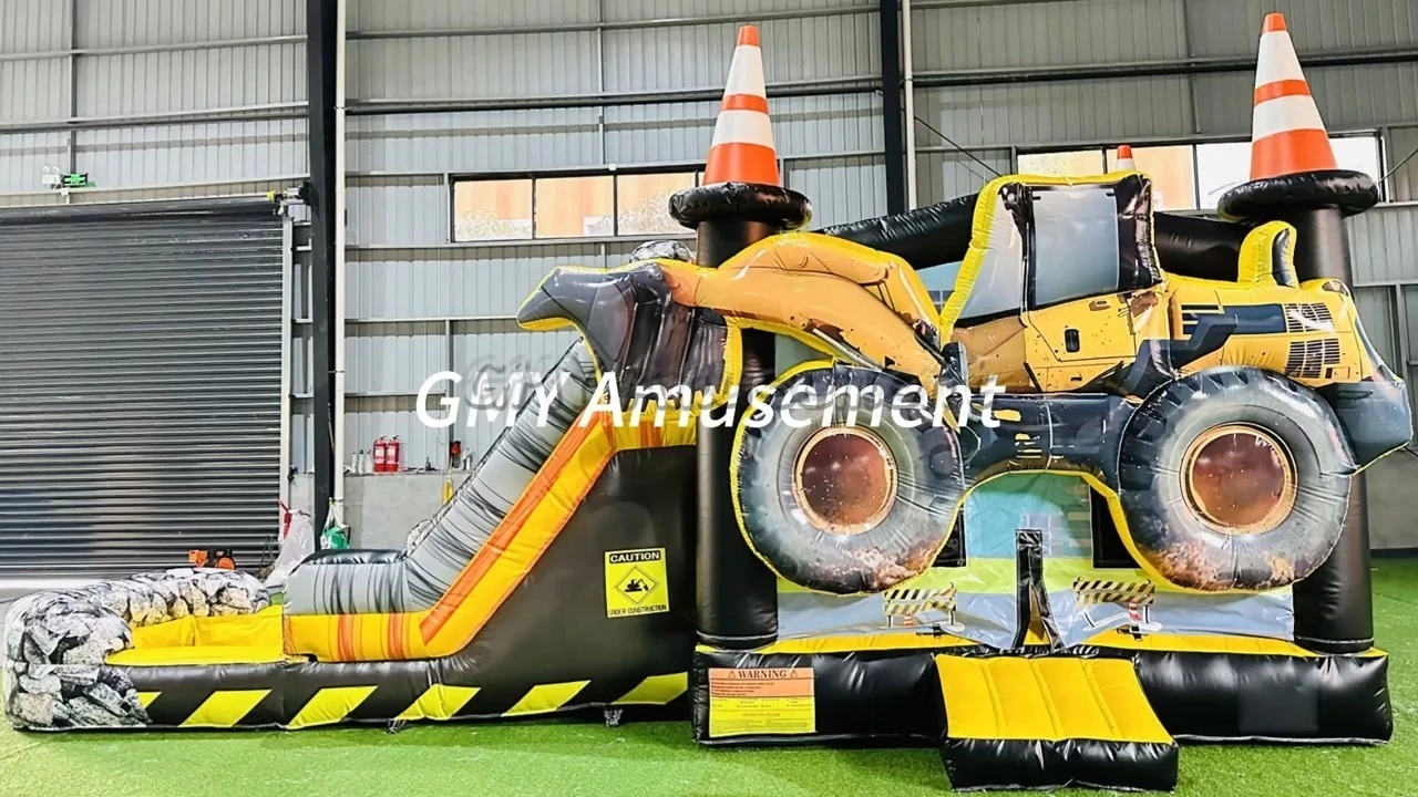 Digger Excavator Bounce Castle Bouncy House Water Slide With Water Pool GMY Inflatables 1