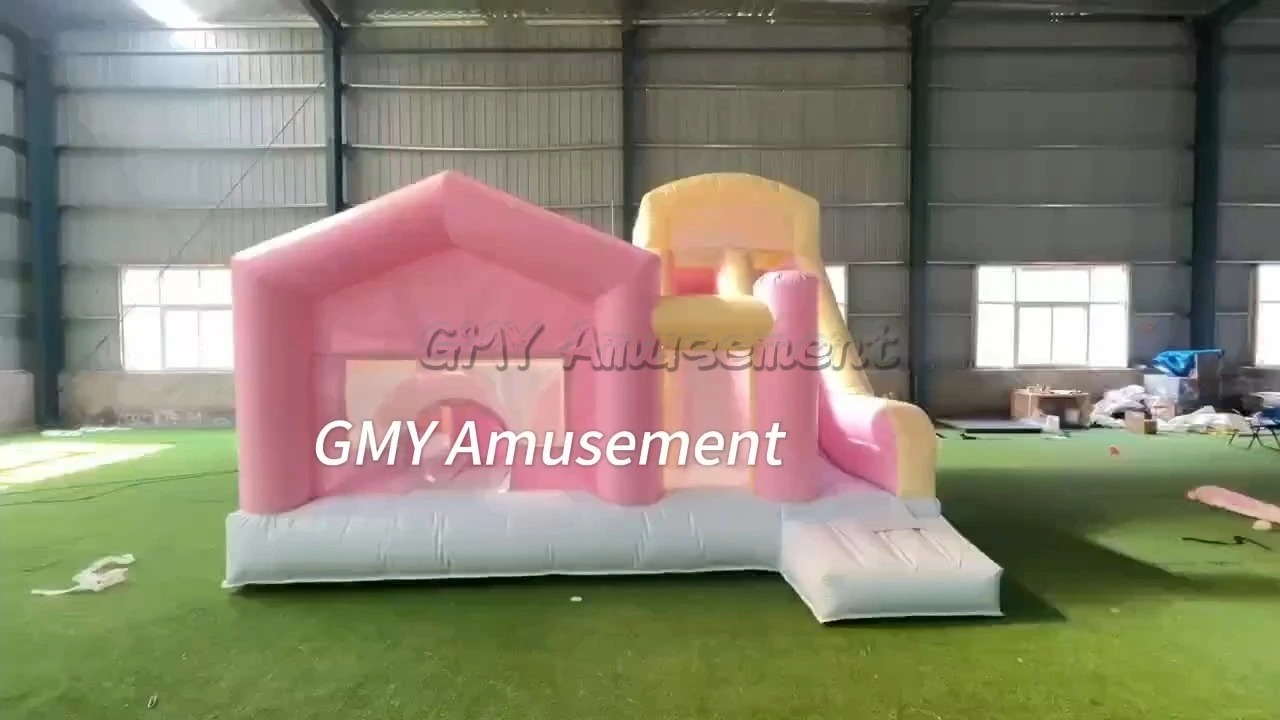 Pastel Pink Yellow Bouncy Castle Combo White Pvc Bounce House With Slide GMY Inflatables 1