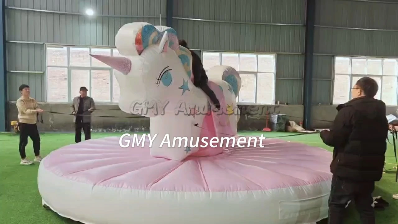 Carnival Game Pink Color Inflatable Ride On Rocking Unicorn GMY Inflatables 1