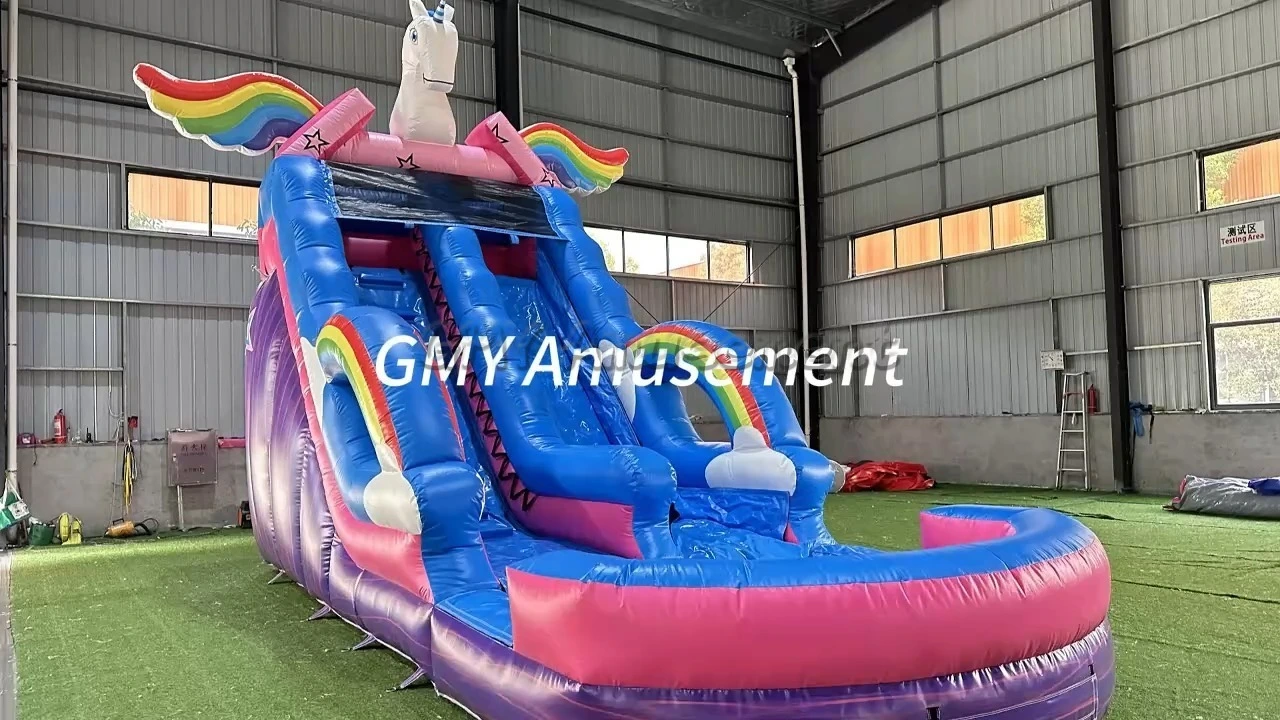 Jednotorowa zjeżdżalnia wodna Unicorn Wet Dry Waterslide Water Pool Nadmuchiwana zjeżdżalnia dla dzieci GMY Inflatables 1
