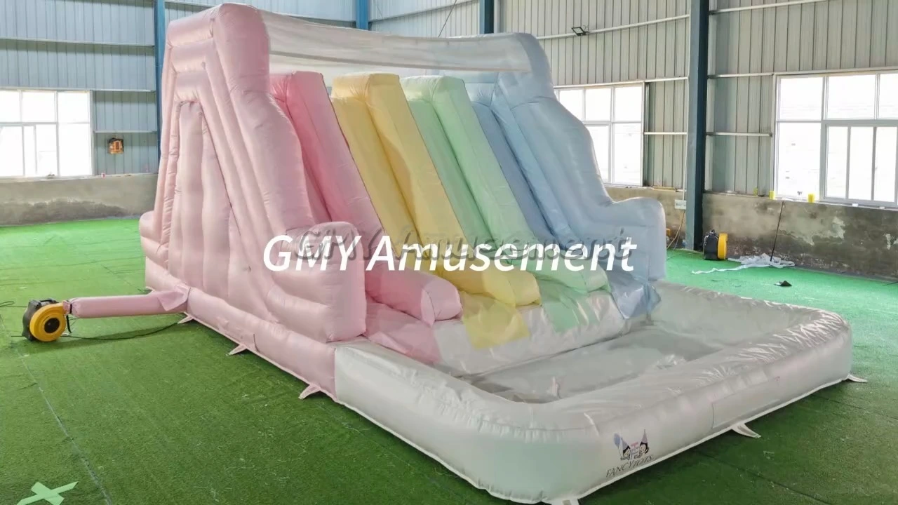 White Pastel Four Lane Pool Waterslide Water Slide Inflatable Kids Outdoor GMY Inflatables 1