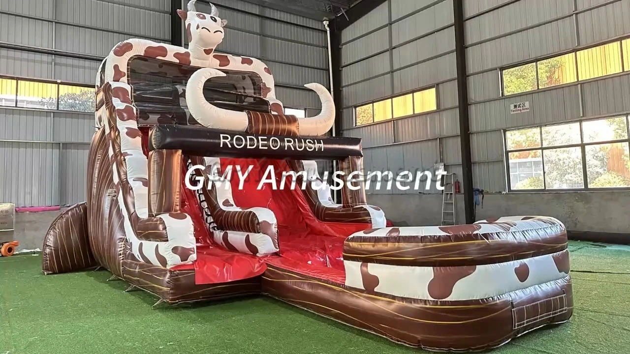 Rodeo Rush Cow Dairy Cattle Pool Waterslide Inflatable Commercial Water Slide GMY Inflatables 1