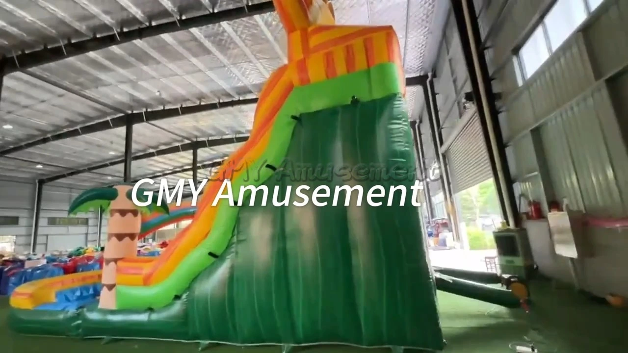 Sun Palm Tree Commercial Pvc Waterslide Dual Lane Outdoor Inflatable Water Slide GMY Inflatables 1