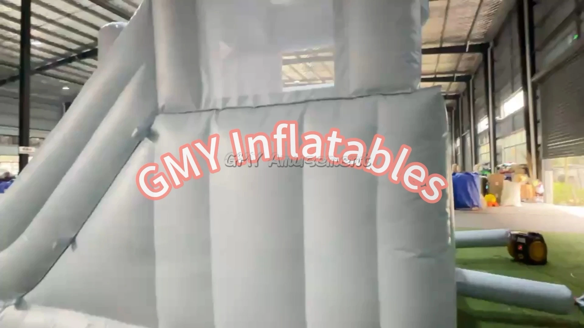 Doppelrutsche Pastellblau weiß weiße Schloss Wasserrutsche Bounce House mit Ballgruben -Fitnessstudio Schlauchbooten 1