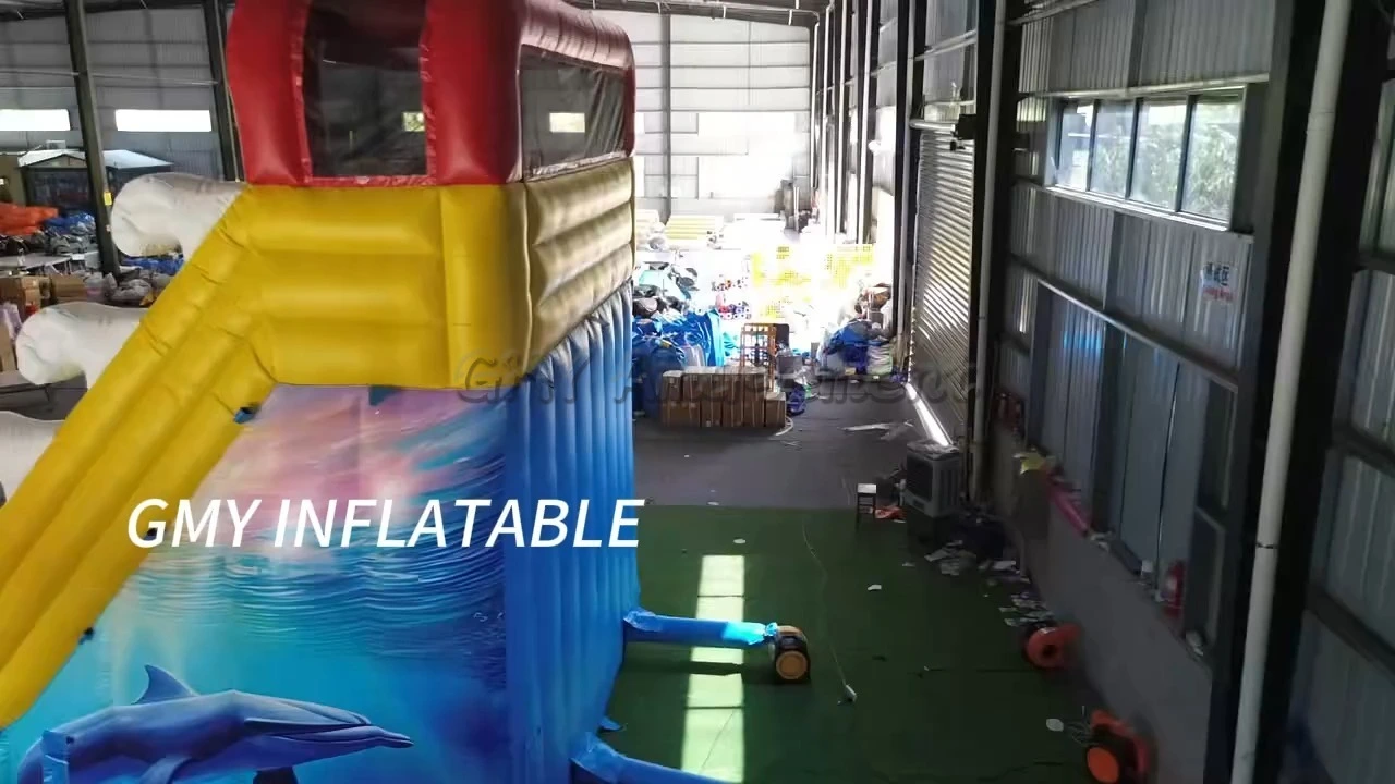 Commercial PVC Inflatable Ocean Double Lane Water Slide With Water Pool GMY Inflatables 1