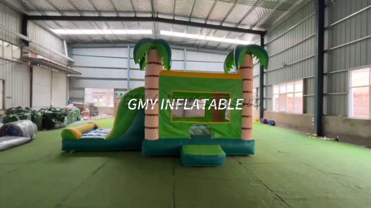 Inflatable Green Plam Tree Forest Bounce House With Slide Outdoor for Backyard GMY Inflatables 1