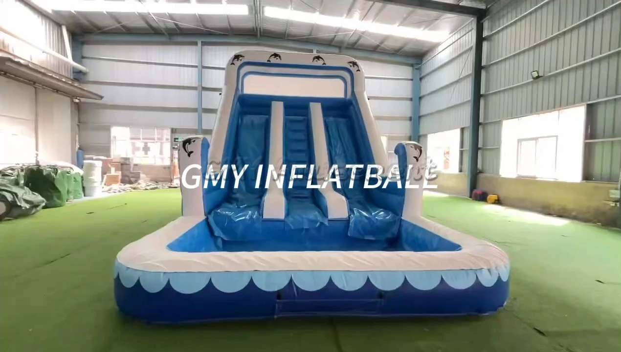 Blue Dolphin Double Lane Slide With Water Slide Ocean Inflatable Slide With Water Pool for Kids GMY Inflatables 1