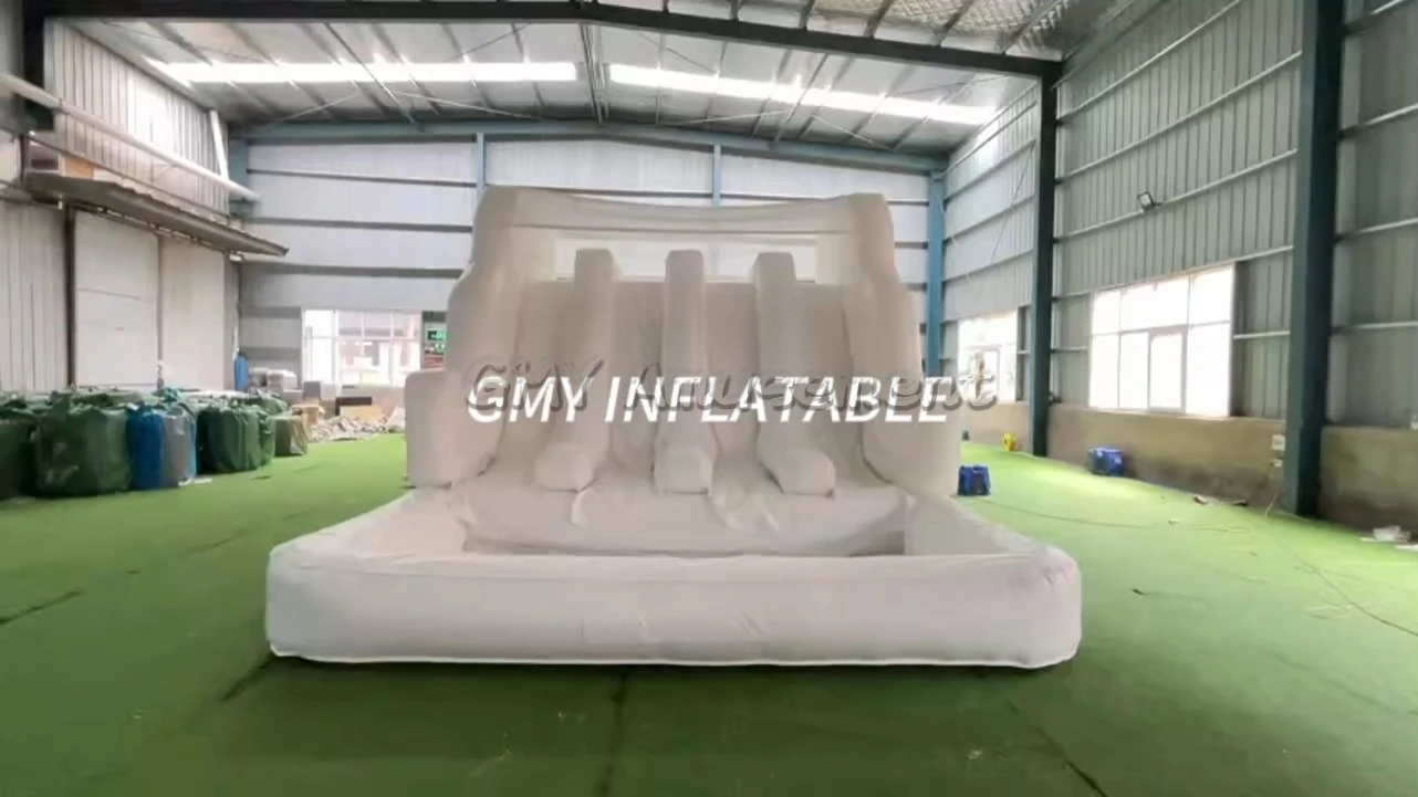 All White Inflatable Bounce Water Slide With Water Pool 4 Lane Water Slide GMY Inflatables 1