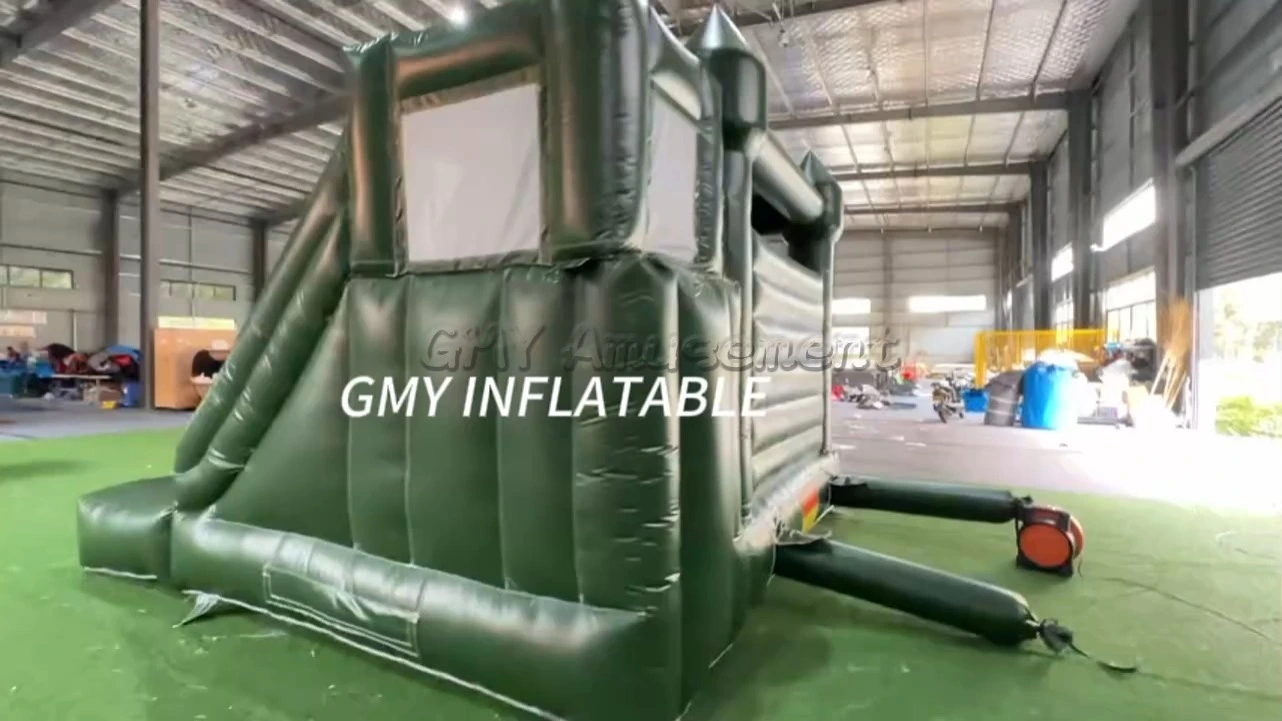 Olivgrüne Hüpfburg mit Rutsche, Bällebad, aufblasbare Farbrutsche für Erwachsene, GMY Inflatables 1