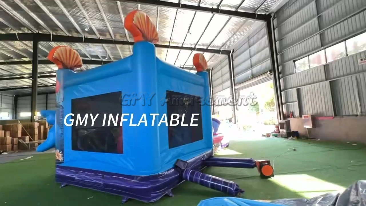 Mermaid Themed Bounce House With Slide Combo Ocean Bouncy Castle Water Slide GMY Inflatables 1