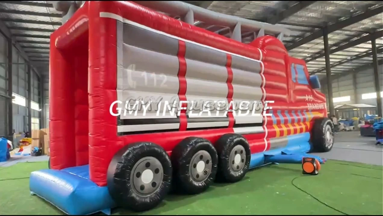 New Feuerwehr Hupfburg Giant Fire Truck Bouncy Castle Obstacle Course Inflatable GMY Inflatables 1