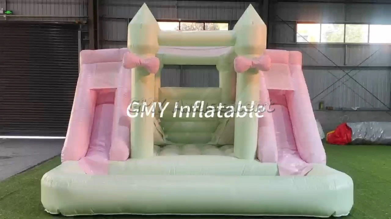 New Popular Mixed Pink and Mint Green Bow Inflatable Slide Pastel Bouncy Castle GMY Inflatables 1