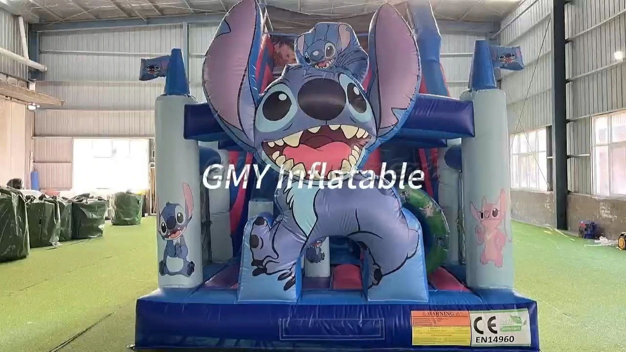 Aufblasbare Hüpfburg mit Trockenrutsche, blau bedruckt, für Kinder, GMY Inflatables 1