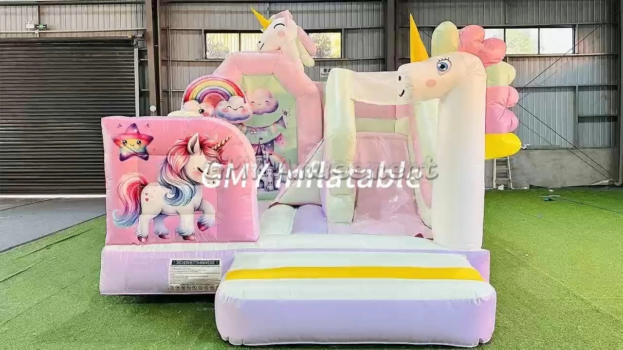 Aufblasbare Hüpfburg mit Prinzessin und Einhorn, Rutsche, für drinnen und draußen – GMY Inflatables 1