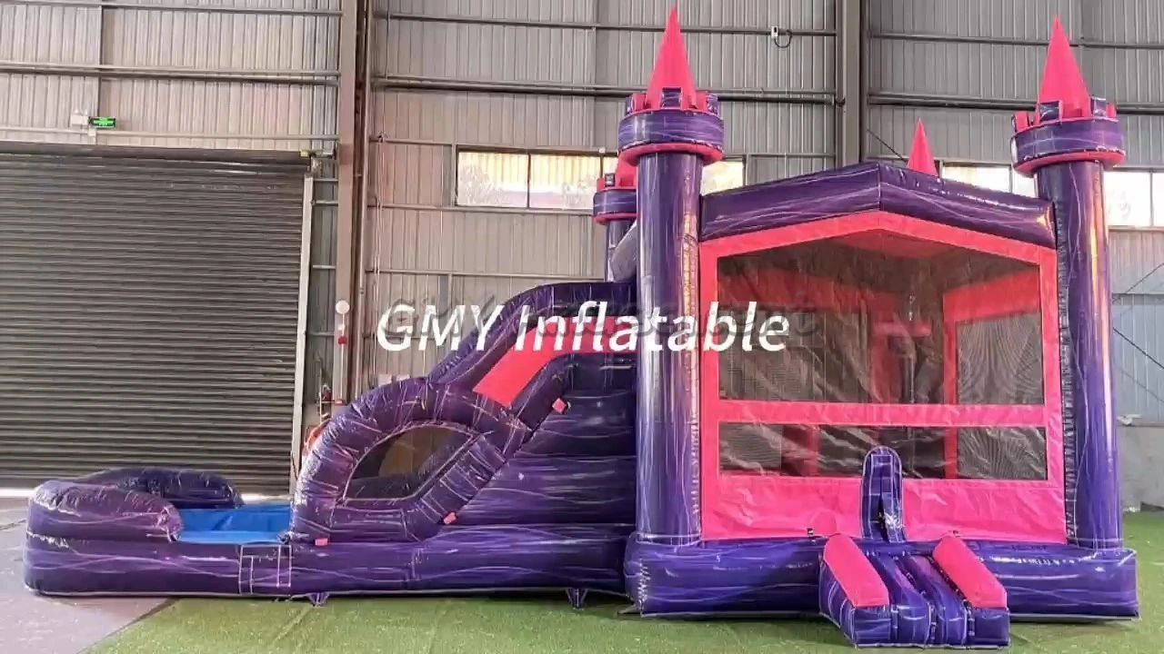 Château gonflable commercial en PVC avec toboggan et piscine, structure gonflable extérieure GMY Inflatables 1