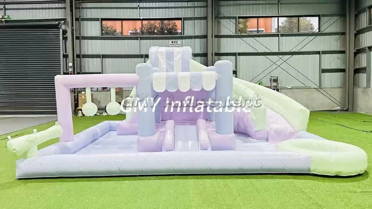 Hot Sale Pastel Inflatable Water Slide Water Pool Jumping House Bouncer GMY Inflatables 1