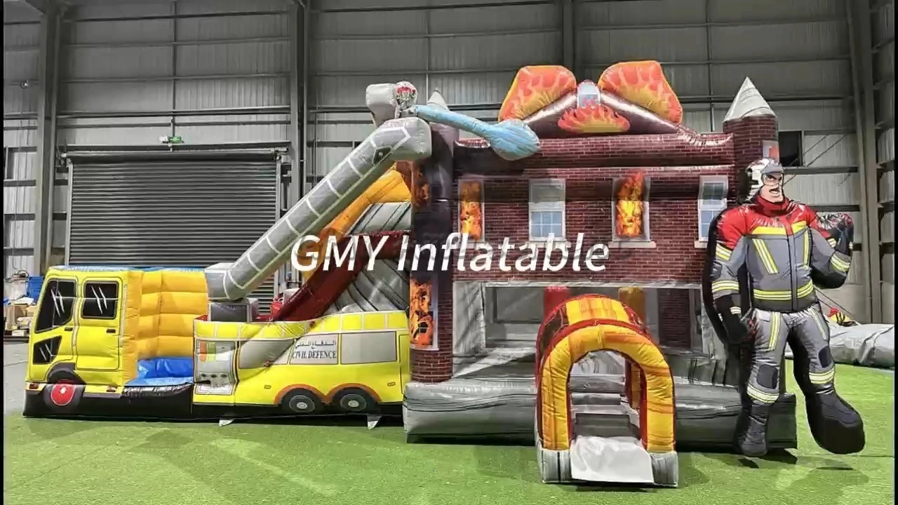 Hot Sale Hupfburg Mit Feuerwehrauto Bouncy Castle Inflatable Water Slide for Party GMY Inflatables 1