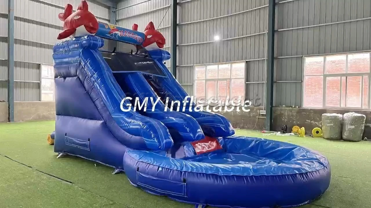 Aufblasbare, gewerbliche blaue Wasserrutsche mit Poolverleih für Kinder – GMY Inflatables 1