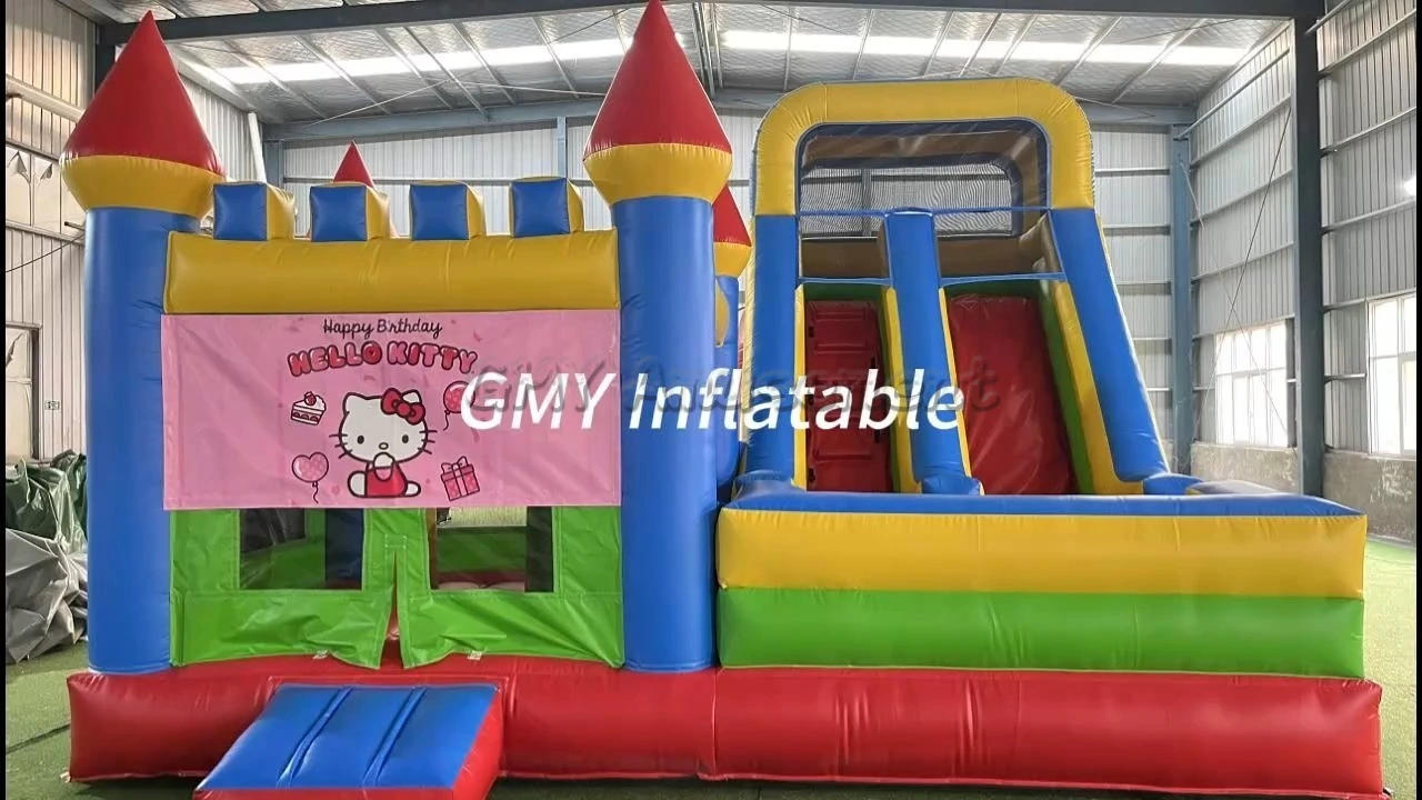 Hüpfburg mit Wasserrutsche, gewerblicher PVC-Spielplatz mit Cartoon-Banner, GMY Inflatables 1