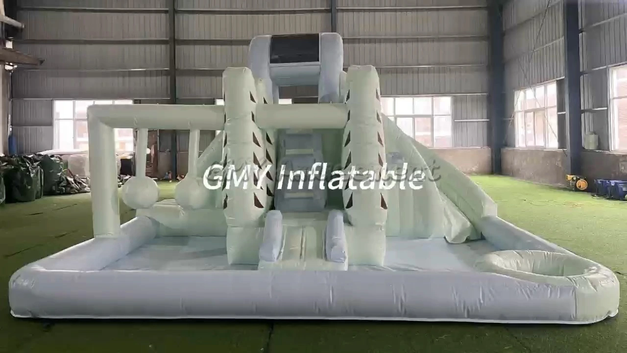 New Design Splash Water Slide Pastel White Green Obstacle Inflatable for Kids GMY Inflatables 1