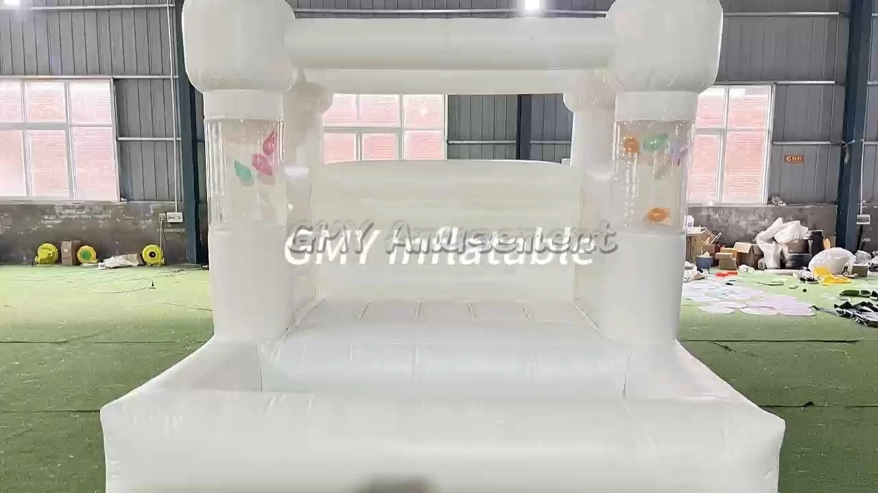 White Commercial Inflatable Bounce House with Balloon Small Wedding Bouncer GMY Inflatables 1