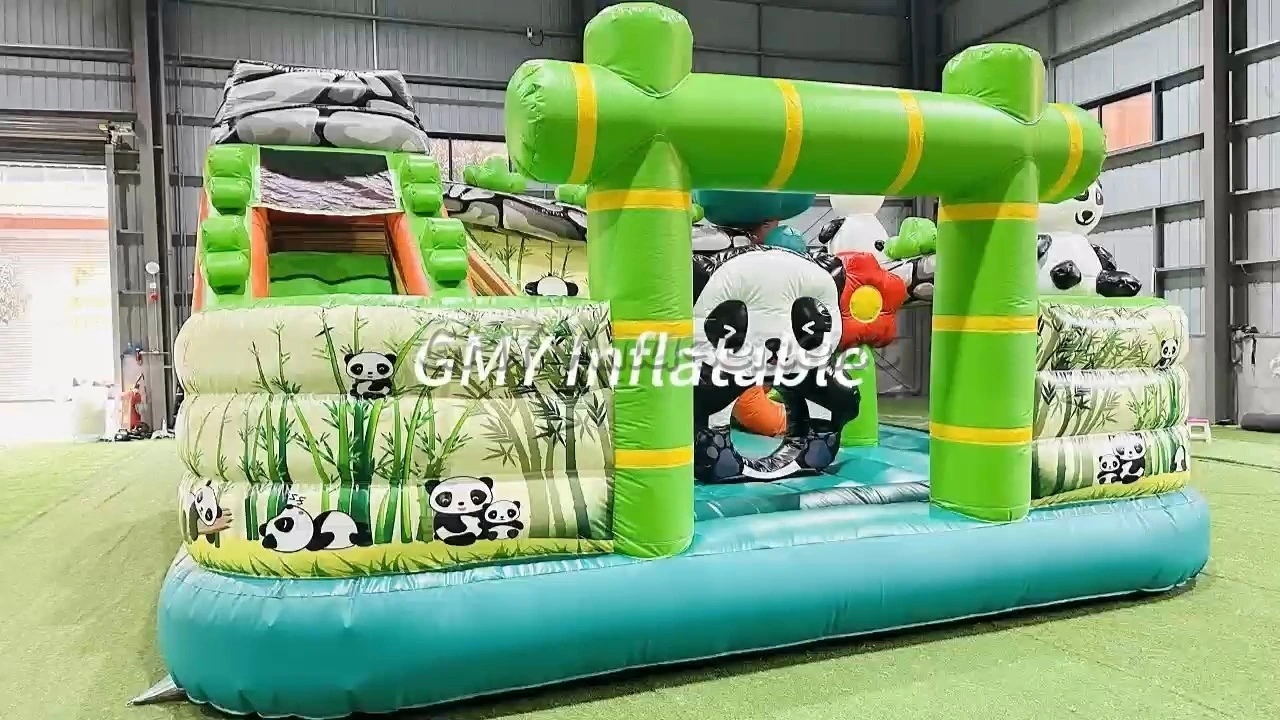 Aufblasbarer Panda-Spielplatz für draußen, Hüpfburg-Kombination mit aufblasbarer Rutsche, GMY Inflatables 1