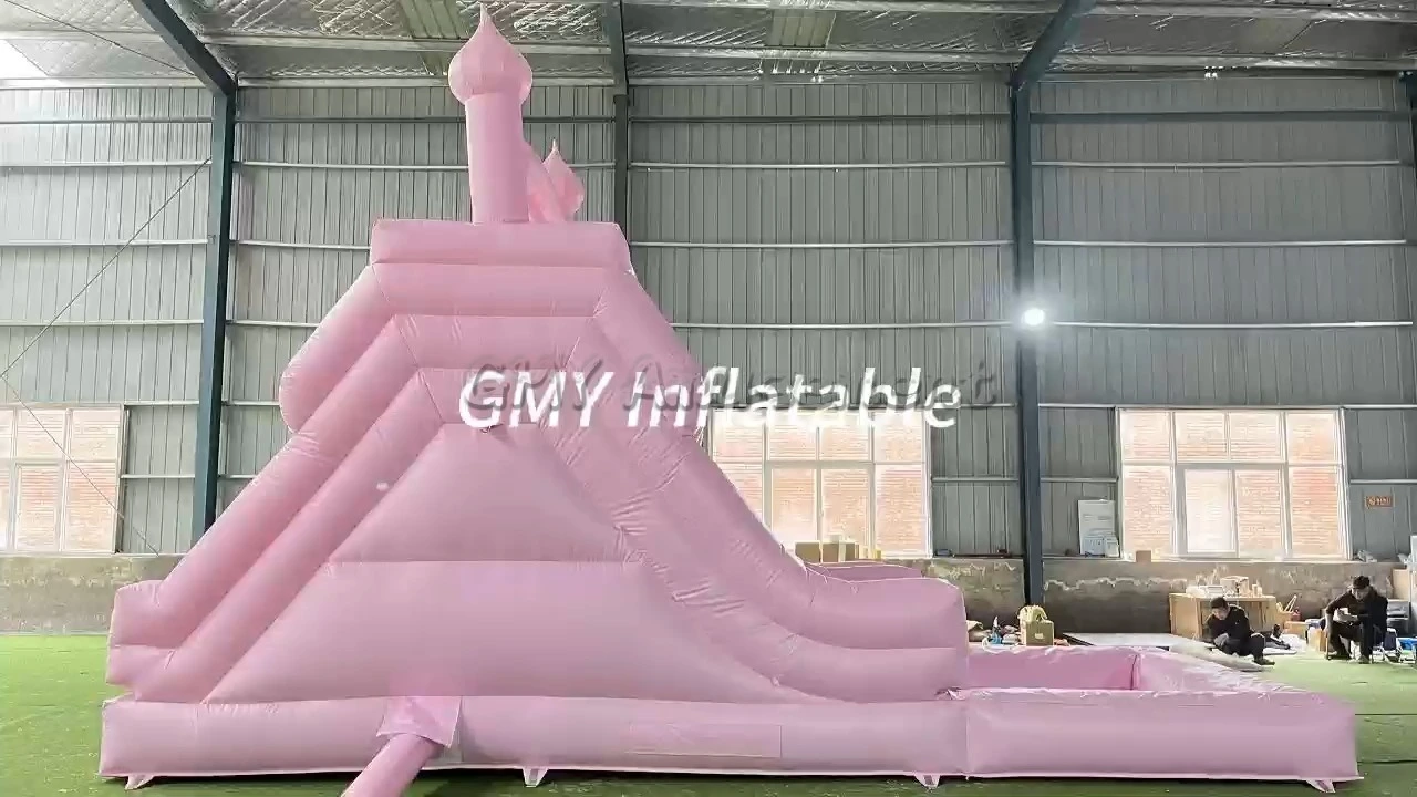 Party Rental Items Double Lane Pink Tall Inflatable Water Slide Castle and Pool GMY Inflatables 1