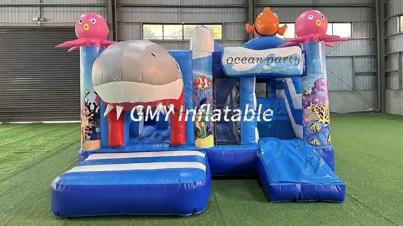 Aufblasbare Hüpfburg „Hai“ mit Gebläse und Rutsche in Gewerbequalität zu verkaufen (GMY Inflatables) 1