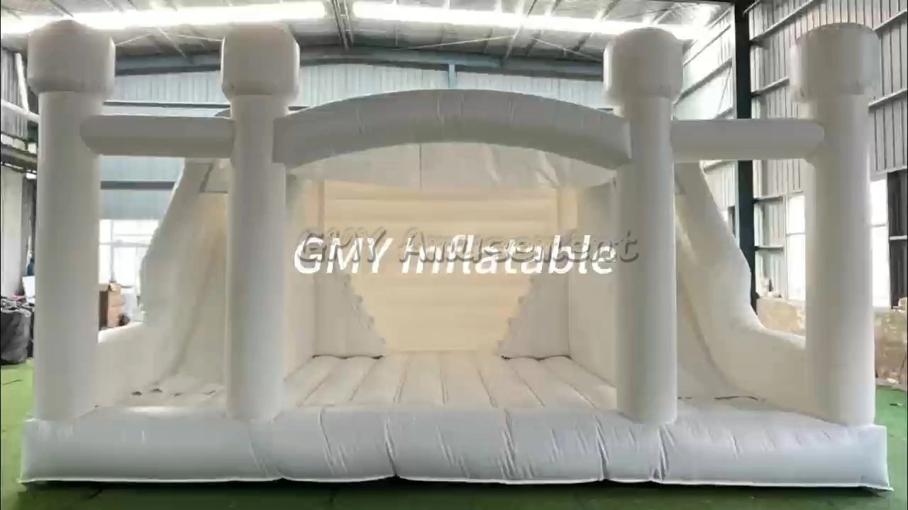All White Double lane Slide Inflatable Princess Bouncy Castle with Slide Hpfburg GMY Inflatables 1