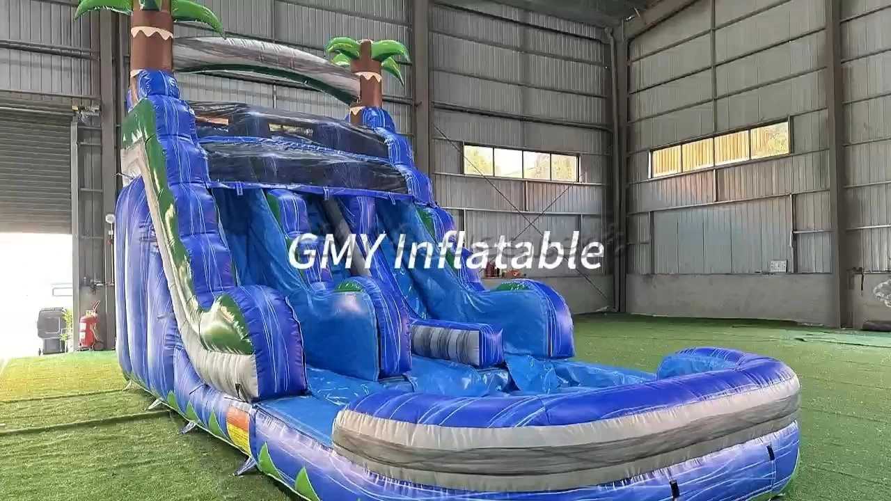 Tobogán acuático inflable doble con diseño de palmera y color mármol para niños, GMY Inflatables 1