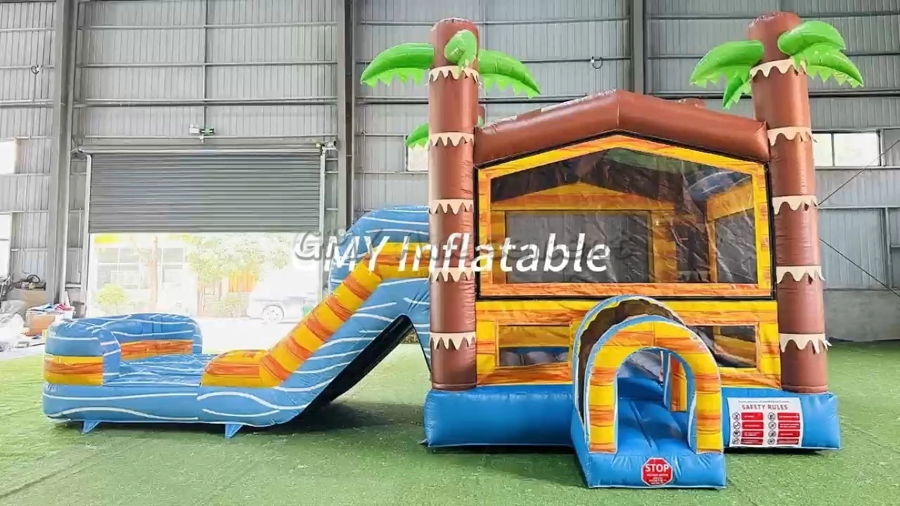 Château gonflable aquatique en forme de palmier avec toboggan, GMY Inflatables 1